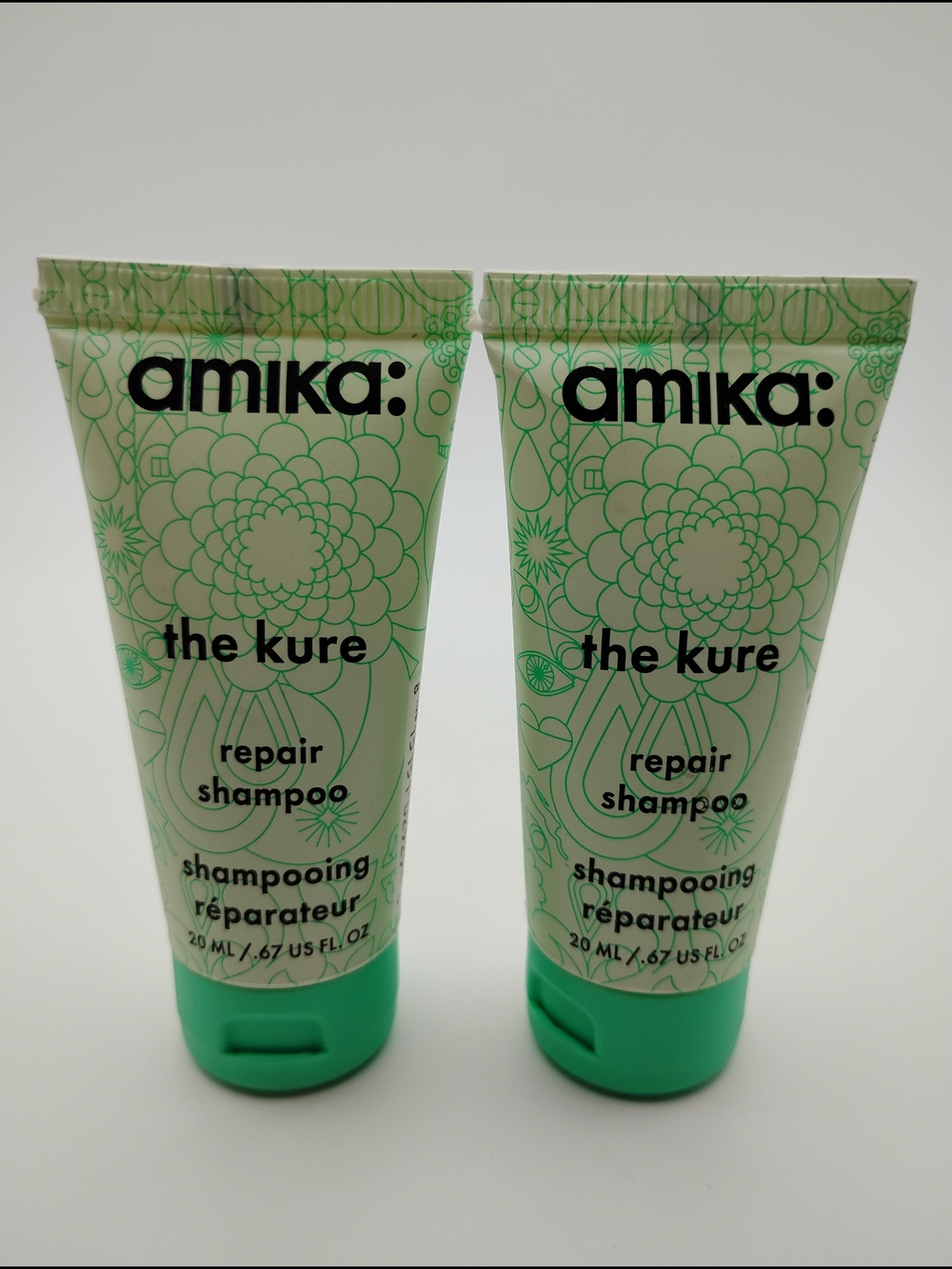2 Amika the kure Repair Shampoo Travel Tubes 40ML Total